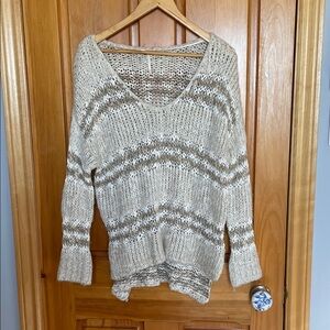 Free People  Charming V-Neck Sweater - Cream and Taupe  S-M